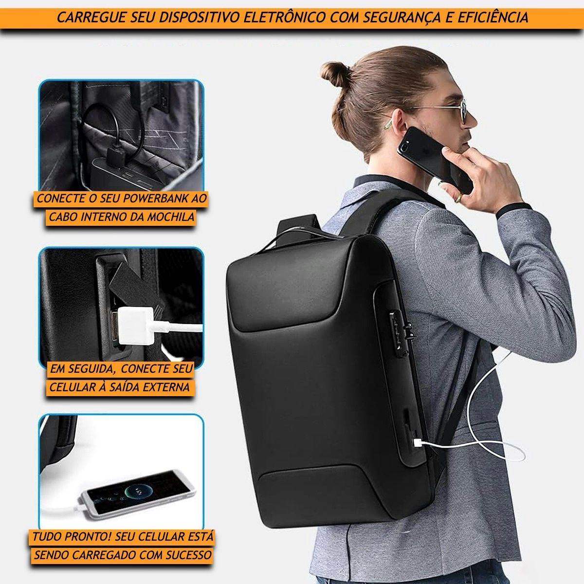 MOCHILA IMPERMEÁVEL ANTI-ROUBO EXECUTIVA COM CADEADO