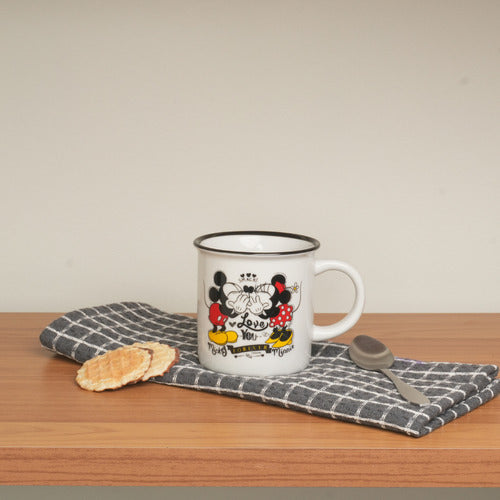 Caneca Porcelana Retrô Mickey Minnie 300ml Licenciada Disney