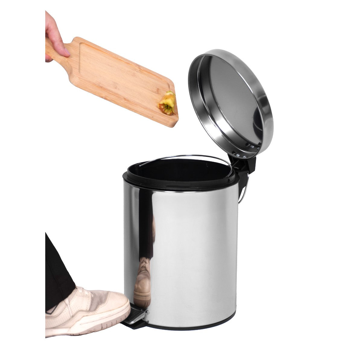 Kit Banheiro - Escova Sanitária e Lixeira Inox com Pedal 5L