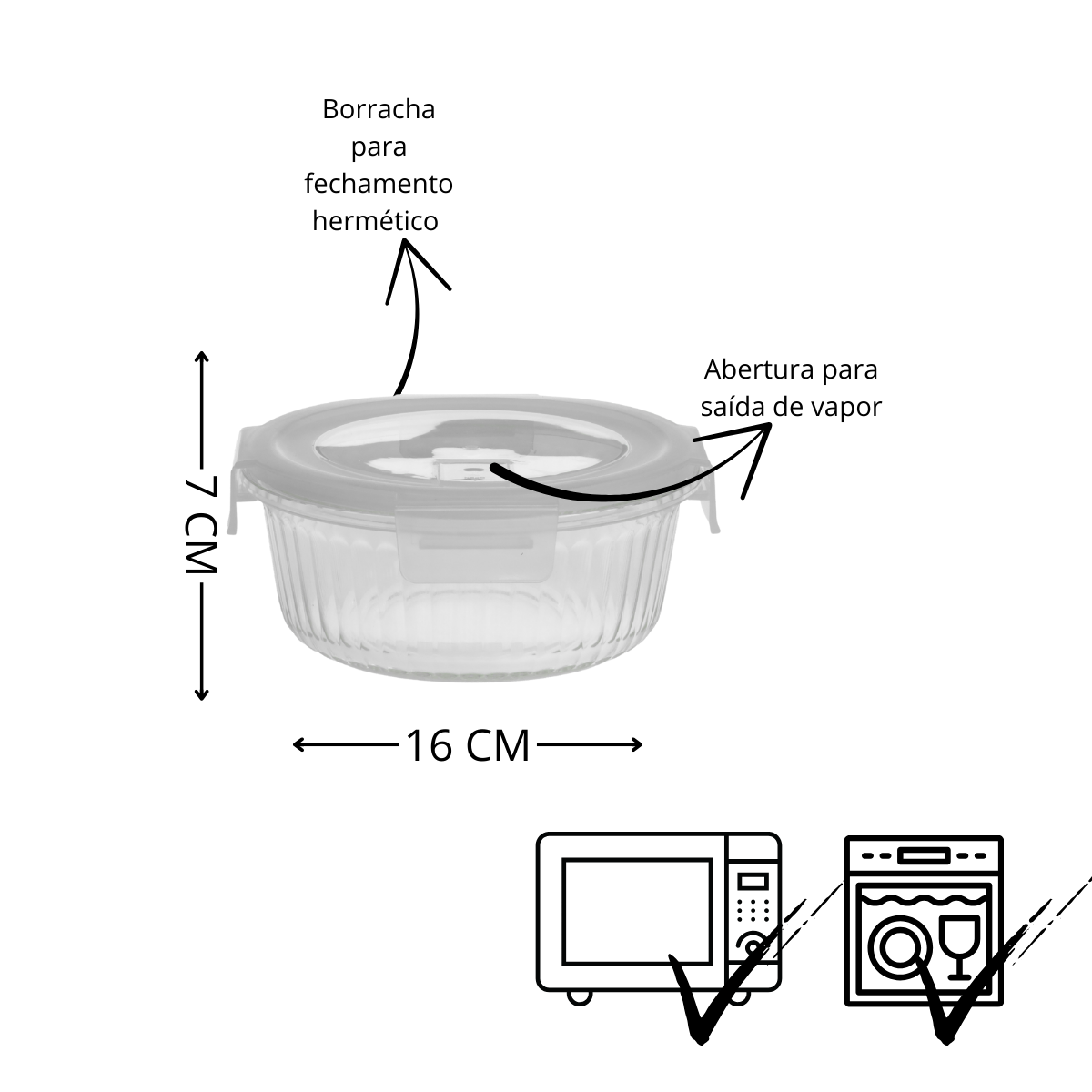Kit 3 Potes Herméticos Redondos com Trava- Tamanhos Diversos