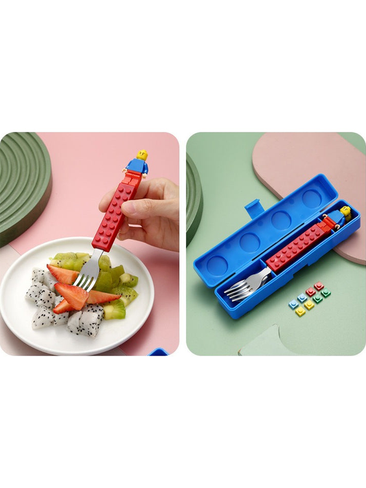 CONJUNTO DE TALHER DIVERTIDO EM FORMATO LEGO