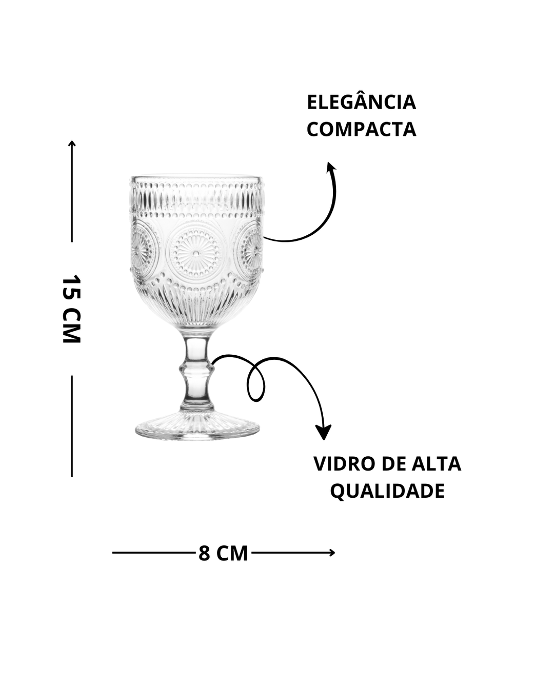 JOGO 6 TAÇAS PARA VINHO DE VIDRO CAIRO 150ML