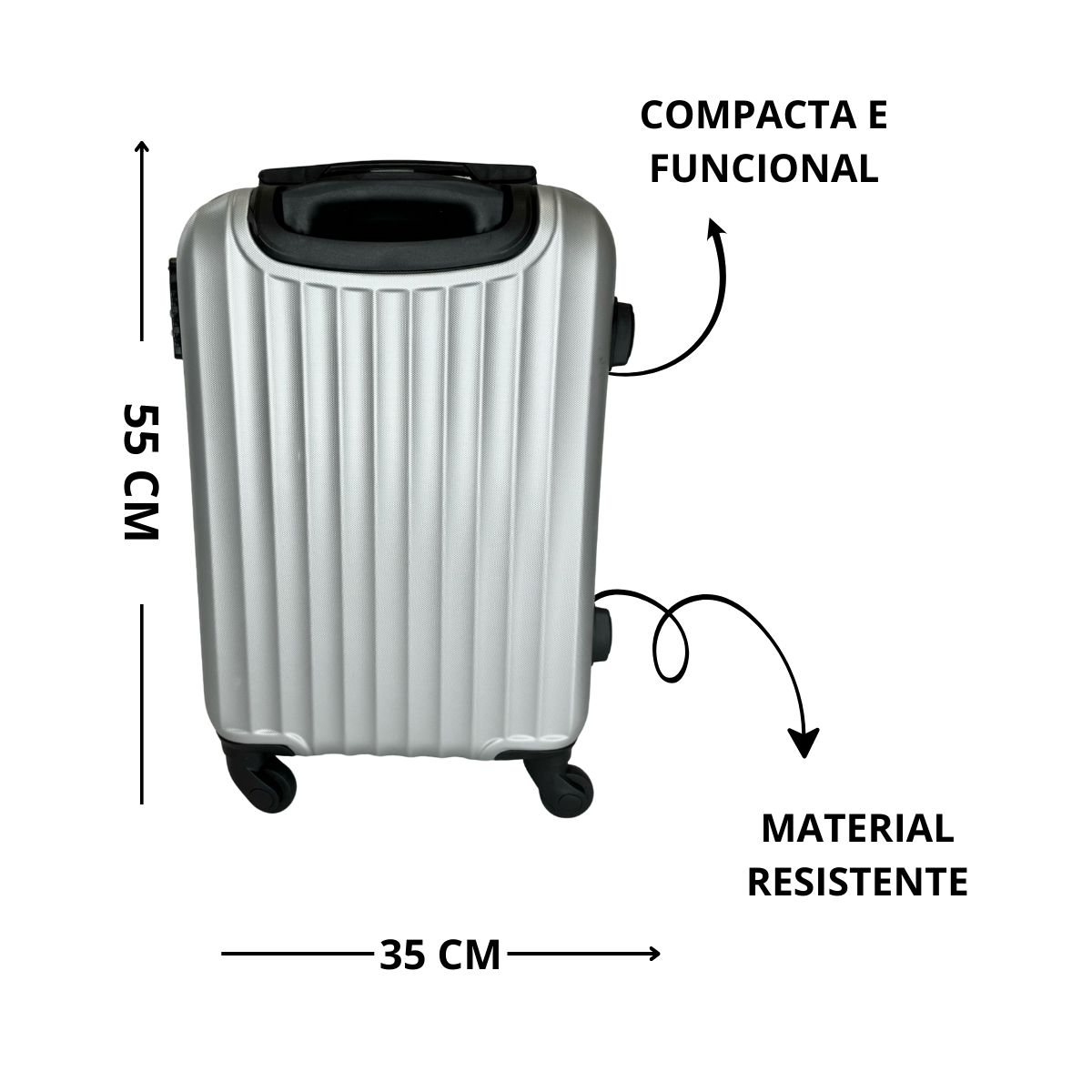 MALA DE BORDO FLORIPA 10kg PRATA RESISTENTE PEQUENA COMPACTA