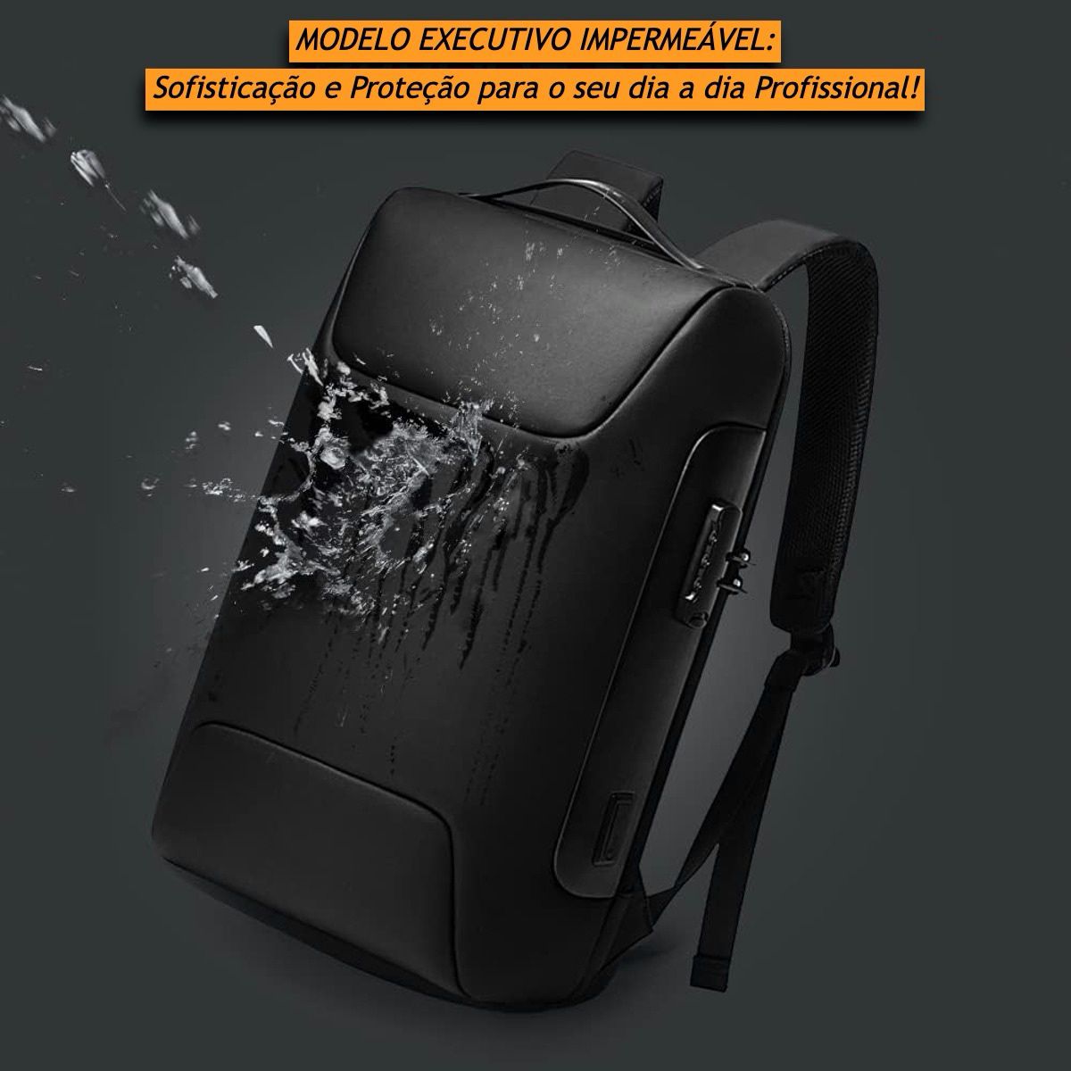 MOCHILA IMPERMEÁVEL ANTI-ROUBO EXECUTIVA COM CADEADO