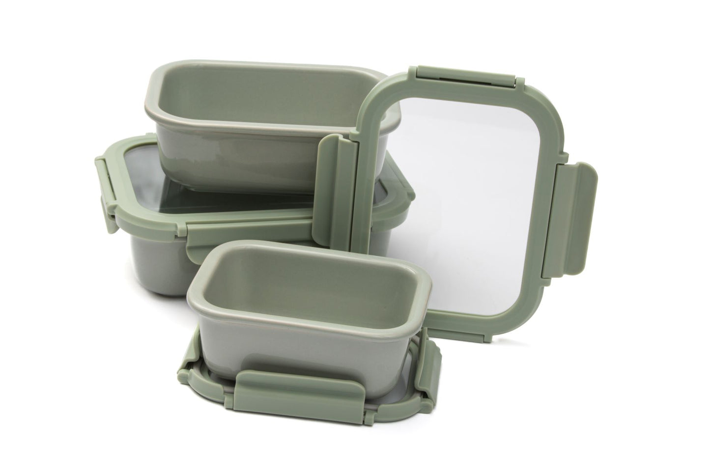 Kit 3 Potes Herméticos Cerâmica Resistente Forno/Freezer Cor Menta