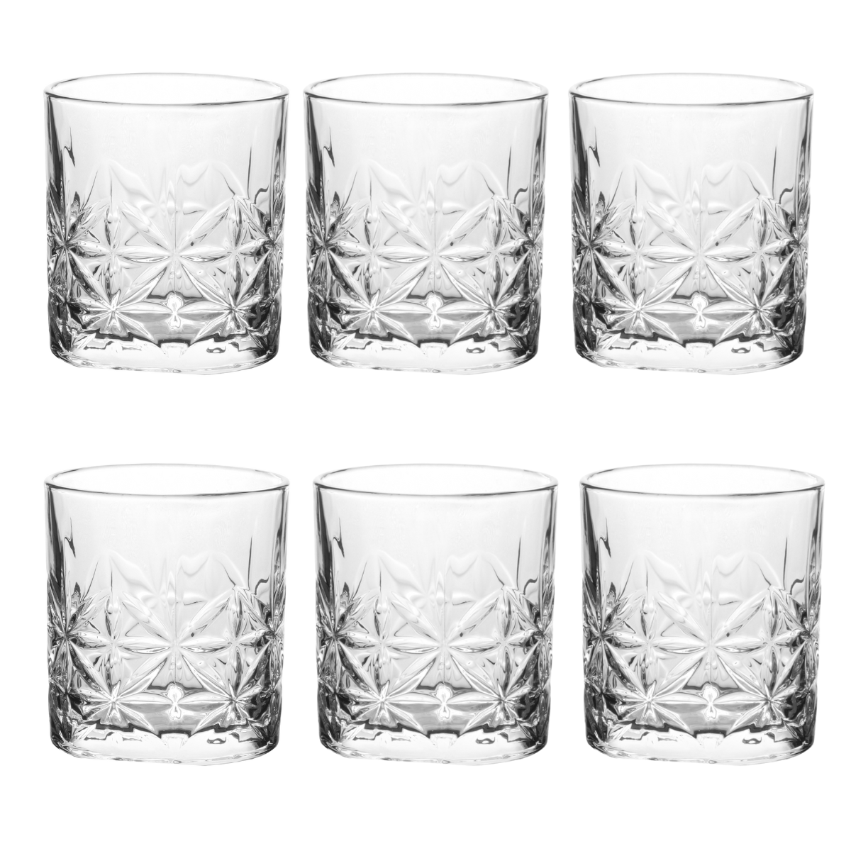 JOGO 6 COPOS DE VIDRO PARA WHISKY FLOWER - 332ML