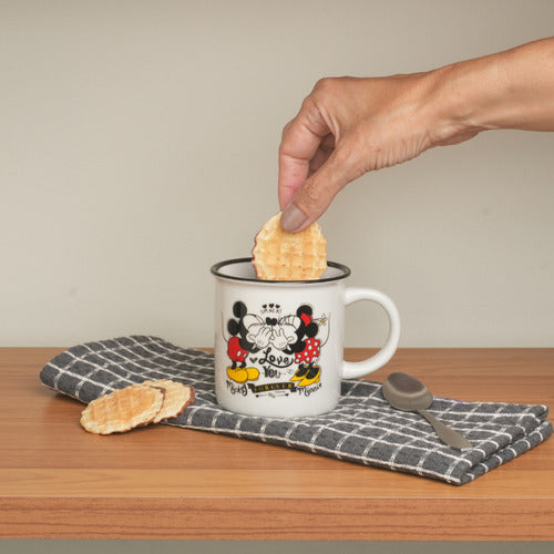 Caneca Porcelana Retrô Mickey Minnie 300ml Licenciada Disney