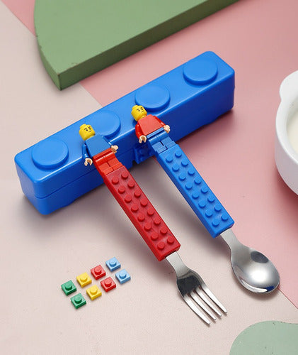 Conjunto Lancheira Marmita Lego E Talheres Montável Infantil