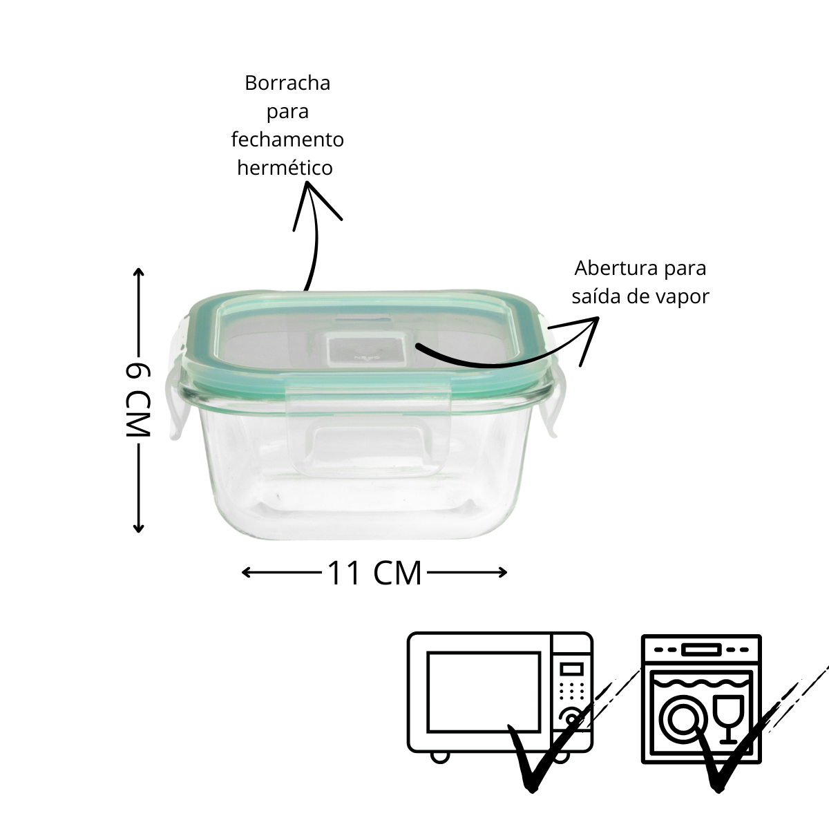 Kit 4 Potes Marmita de Vidro Hermético com Trava - Diversos