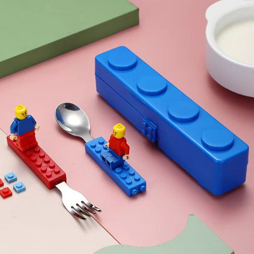 Conjunto Lancheira Marmita Lego E Talheres Montável Infantil