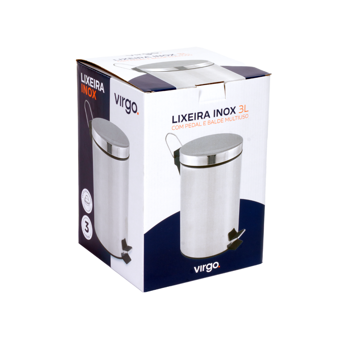 KIT BANHEIRO - ESCOVA SANITÁRIA E LIXEIRA INOX COM PEDAL 3L