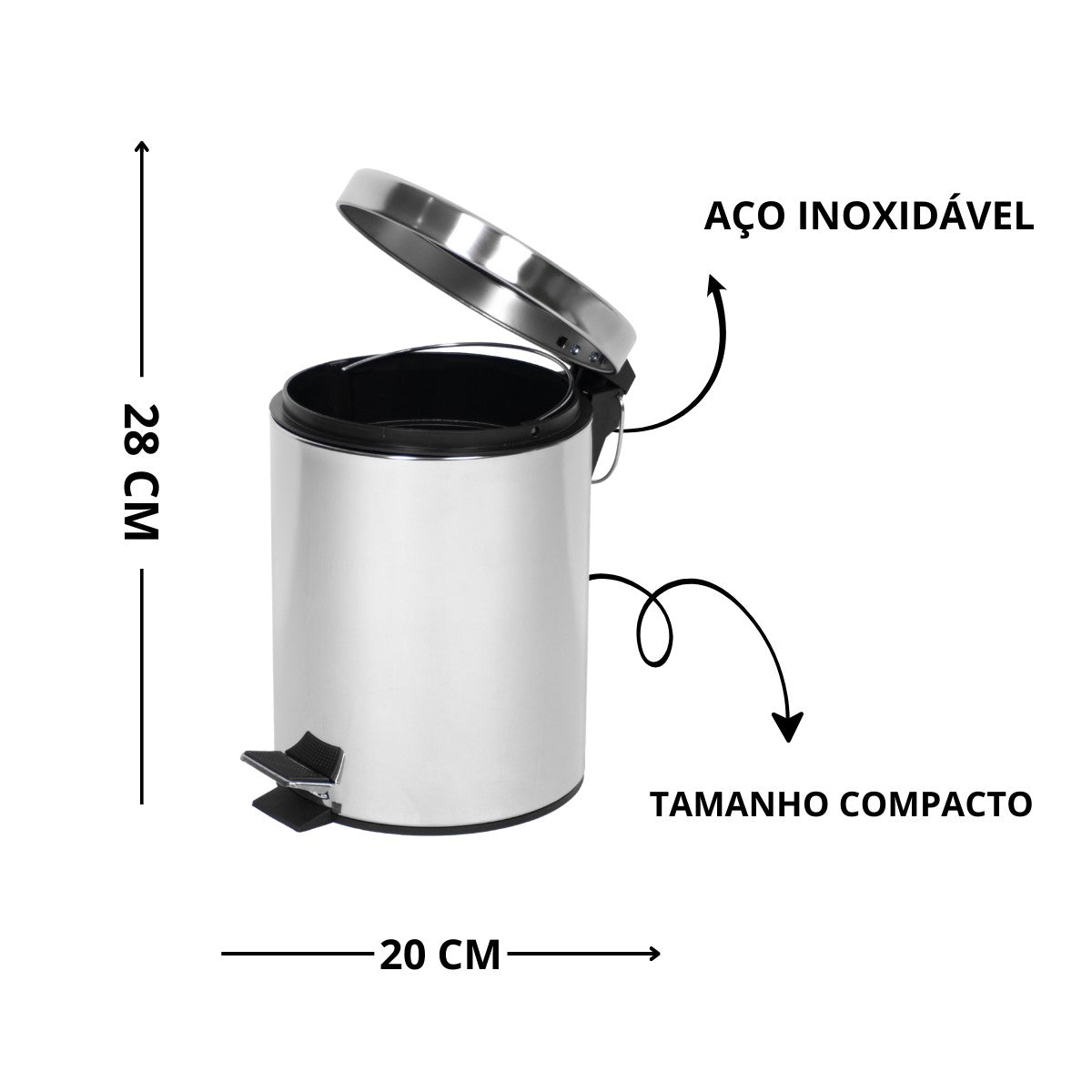 LIXEIRA BALDE REMOVÍVEL PEDAL INOX 5 L