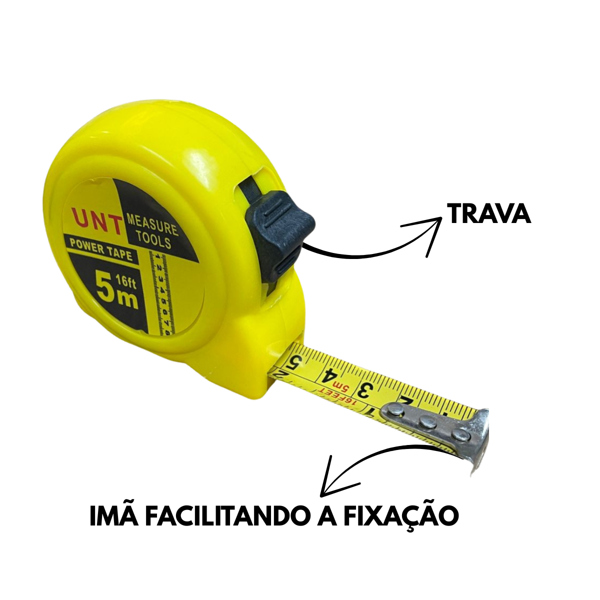 Kit 3 Trenas Métricas com 5 Metros Trava Imã e Presilha - Amarela