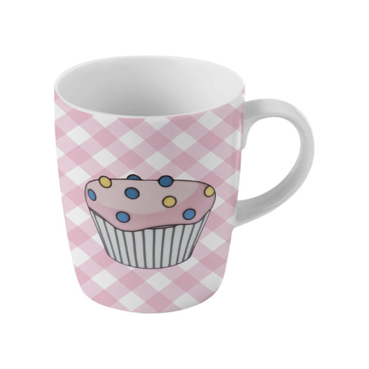 Caneca de Porcelana Desenho Cupcake Xadrez - 230ml