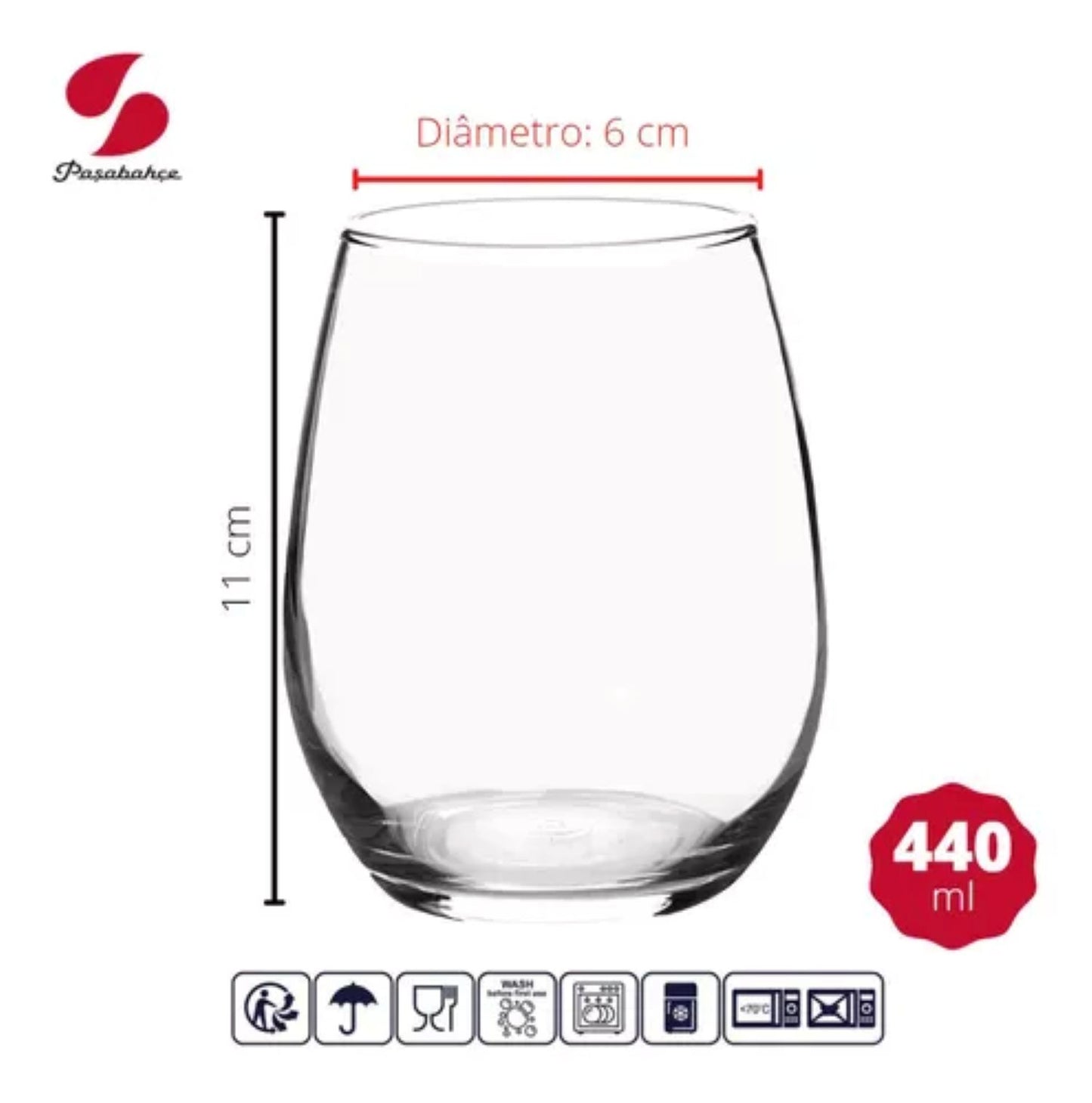 Jogo 6 copos para Água Amber Vidro - 440ml