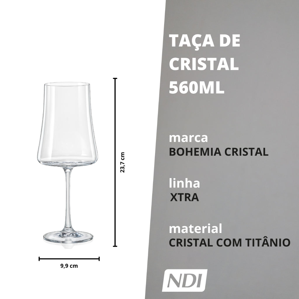 Jogo 6 Taças De Vinho Xtra Luxo Cristal Bohemia - 560ml