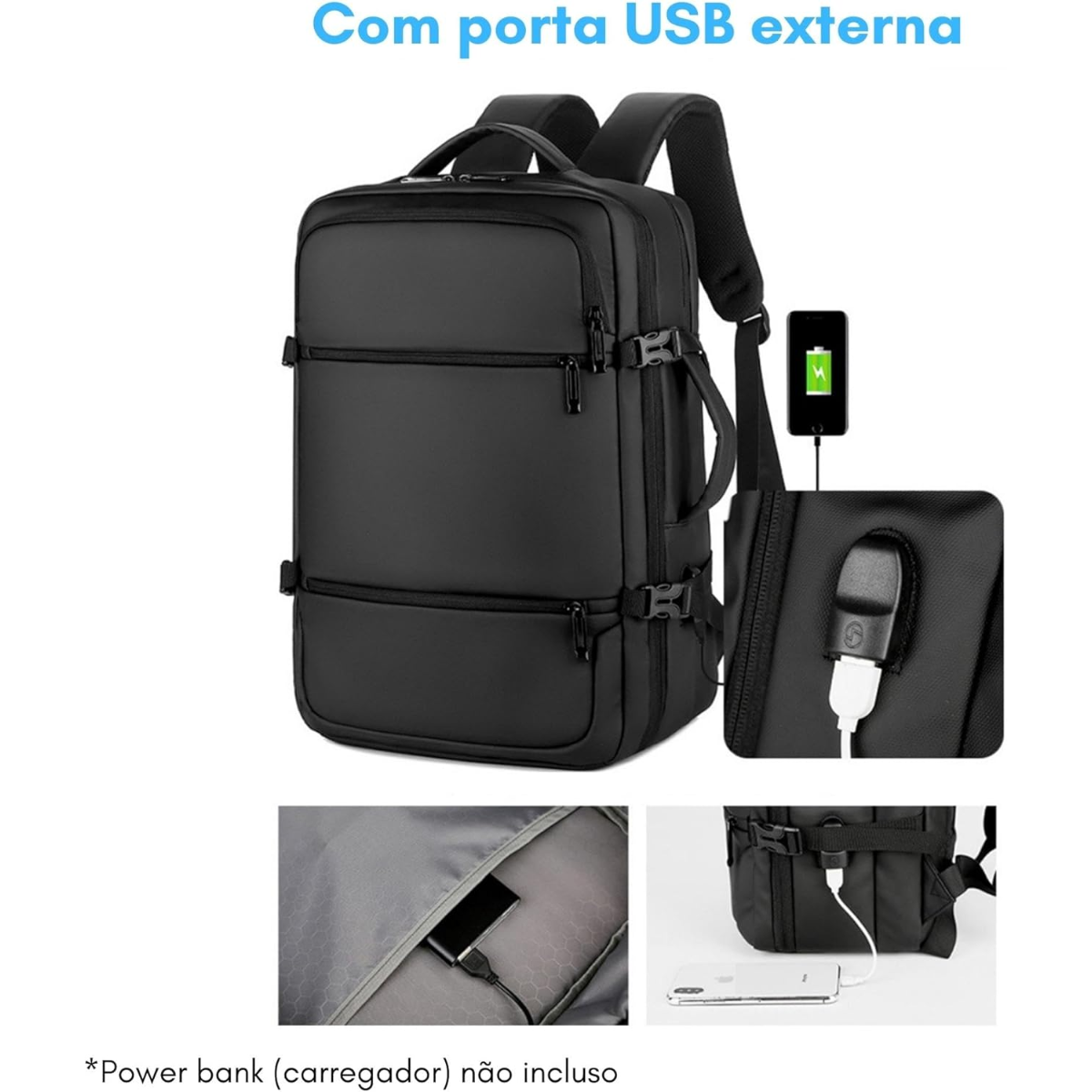 MOCHILA EXECUTIVA DE VIAGEM GRANDE E COMPACTA A PROVA DE ÁGUA COM USB - TKLA