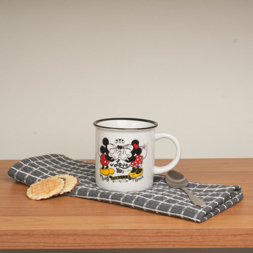 Caneca Porcelana Retrô Mickey Minnie 300ml Licenciada Disney