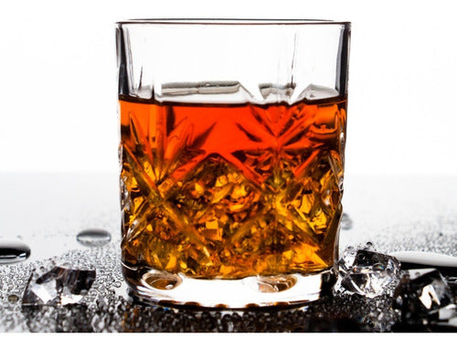 Jogo 4 Copos Vidro Whisky Rocks Baixo Decorado Drinks 345ml