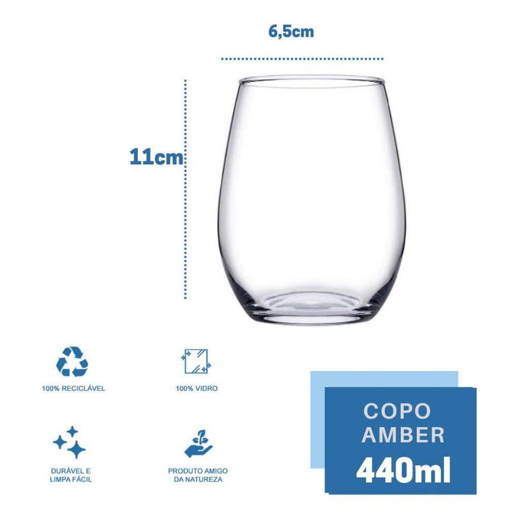 Jogo De 6 Copos De Vidro Amber 440ml Água Refrigerante Suco Pasabahce