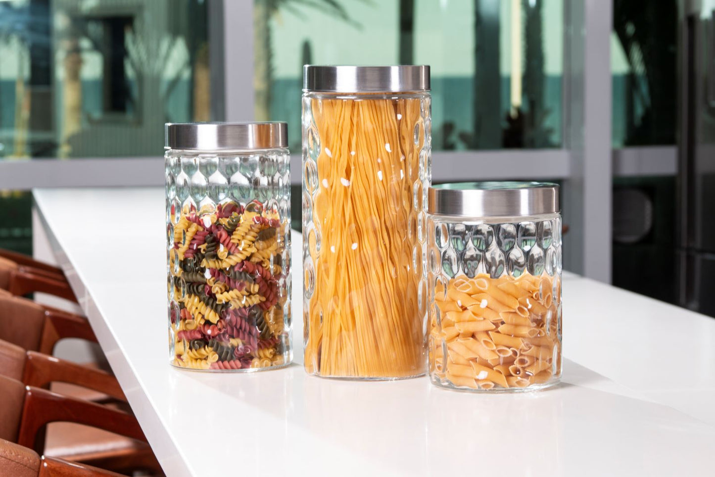 Pote de Vidro com Tampa Inox Linha Colmeia - 1.2L