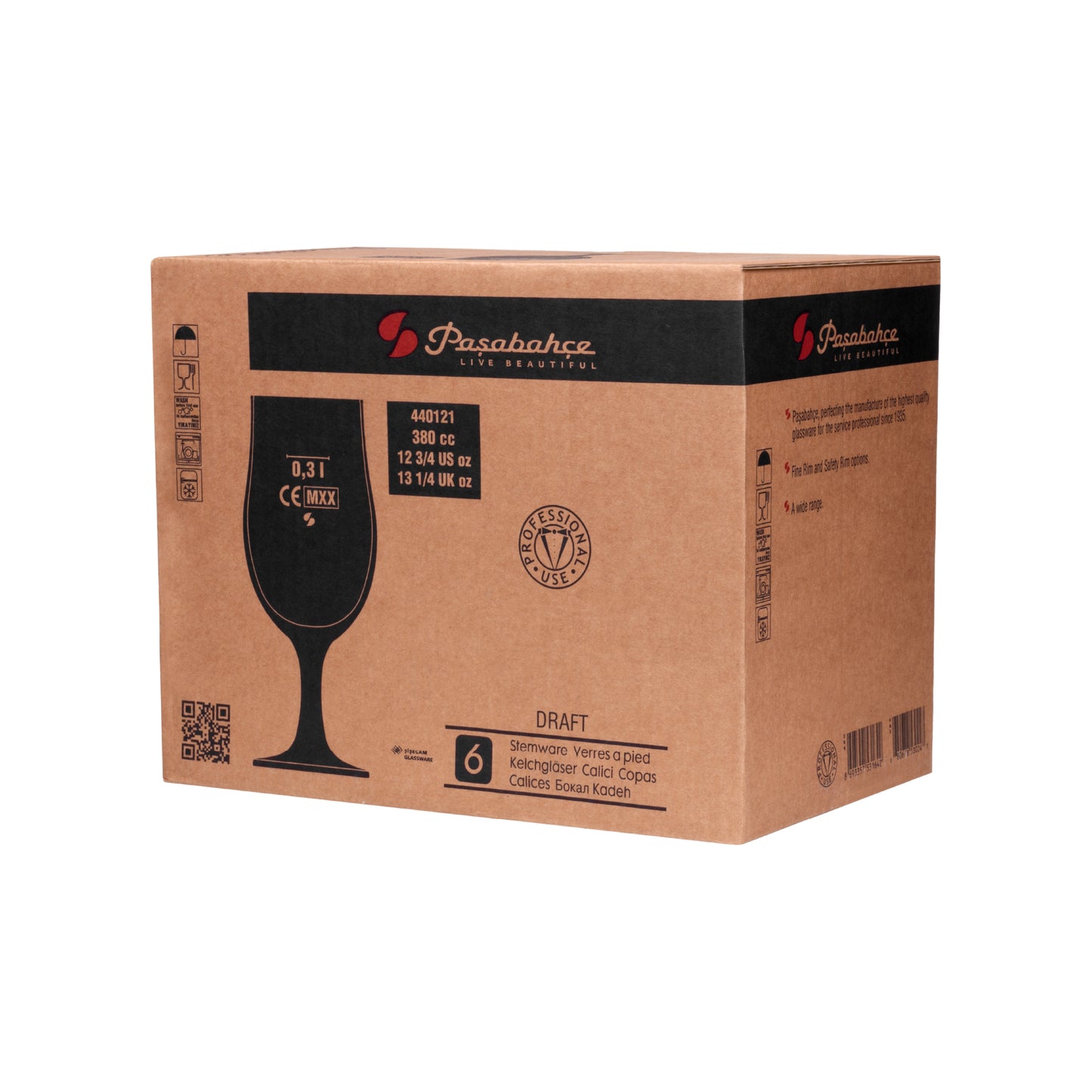 JOGO 6 TAÇAS PARA CERVEJA DRAFT DE VIDRO PASABAHÇE - 380ML