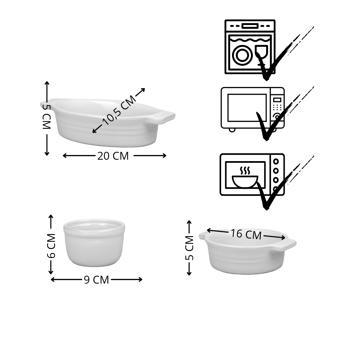 Kit 6 Travessas Diversas Porcelana Branca Linha Évora