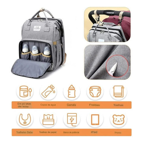 MOCHILA MATERNIDADE - MOCHILA PORTA FRALDAS ESTAÇÃO DE TROCA FRALDAS PARA BEBES TECIDO COM COMPARTIMENTOS UNISSEX