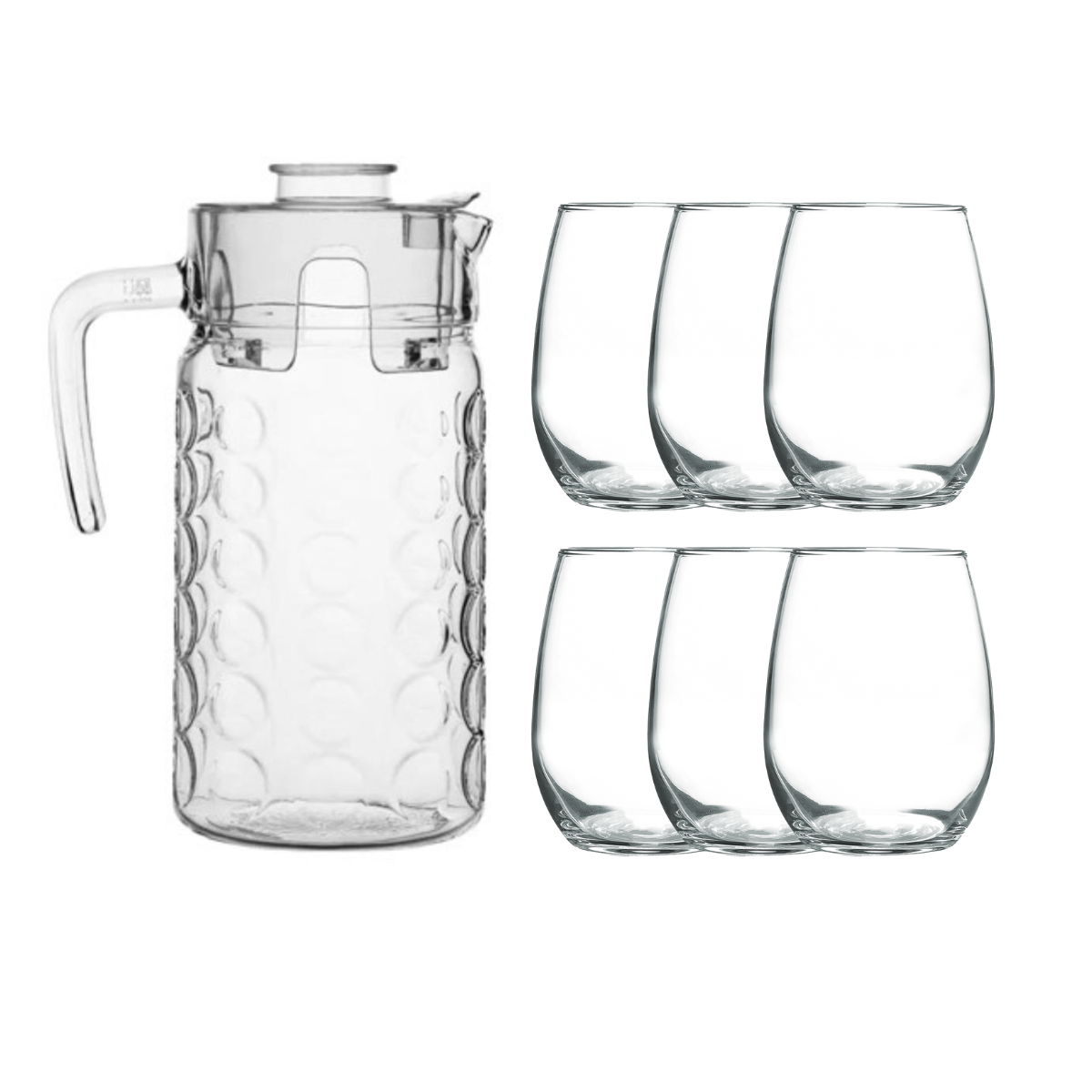 Kit 6 Copos 440ml e Jarra de Vidro com Tampa 1,85L