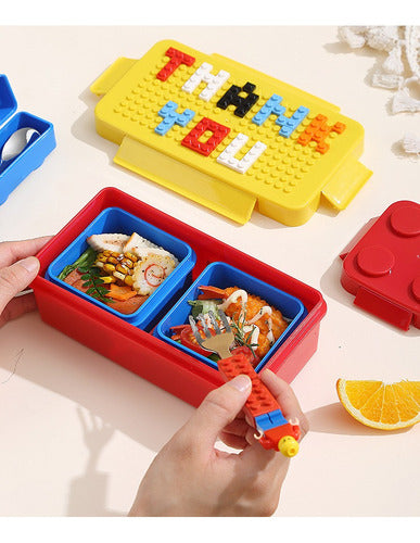 Conjunto Lancheira Marmita Lego E Talheres Montável Infantil