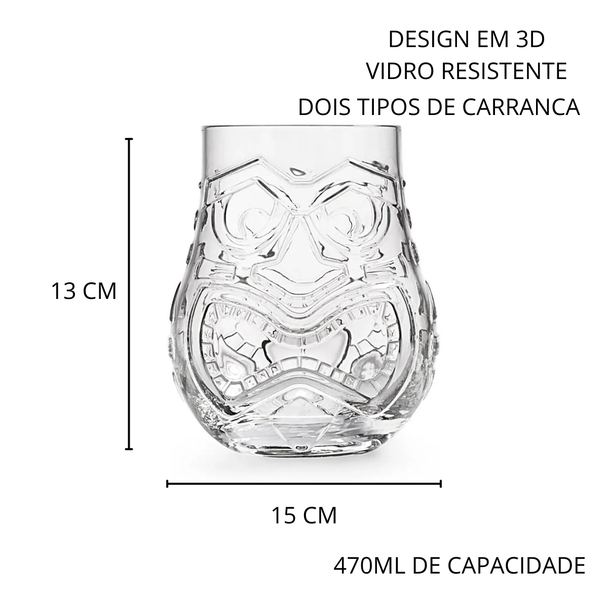 Jogo 2 Copos Vidro Tiki Duas Faces Humor/ Raiva - 470ml