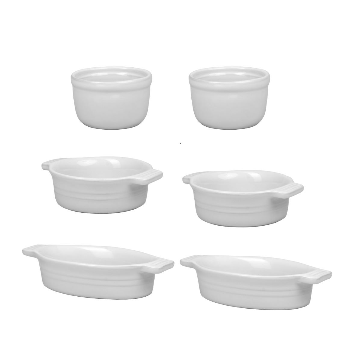 Kit 6 Travessas Diversas Porcelana Branca Linha Évora