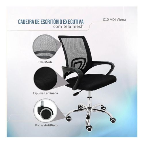 Cadeira De Escritório Viena Giratória Preta Trevalla