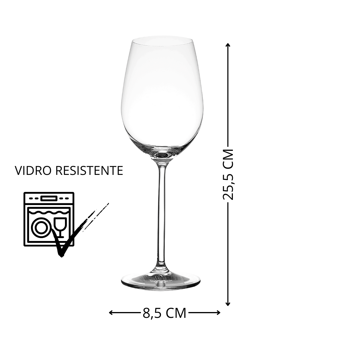 Jogo de 6 Taças de Vinho de Vidro - 510ml