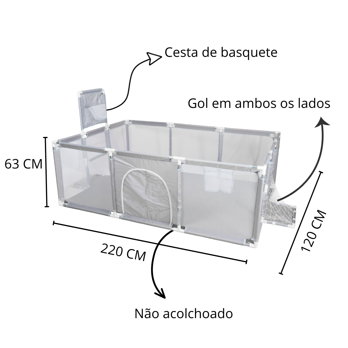 Cercado Chiqueirinho Quadra Futebol e Basquete Cinza - 220cm