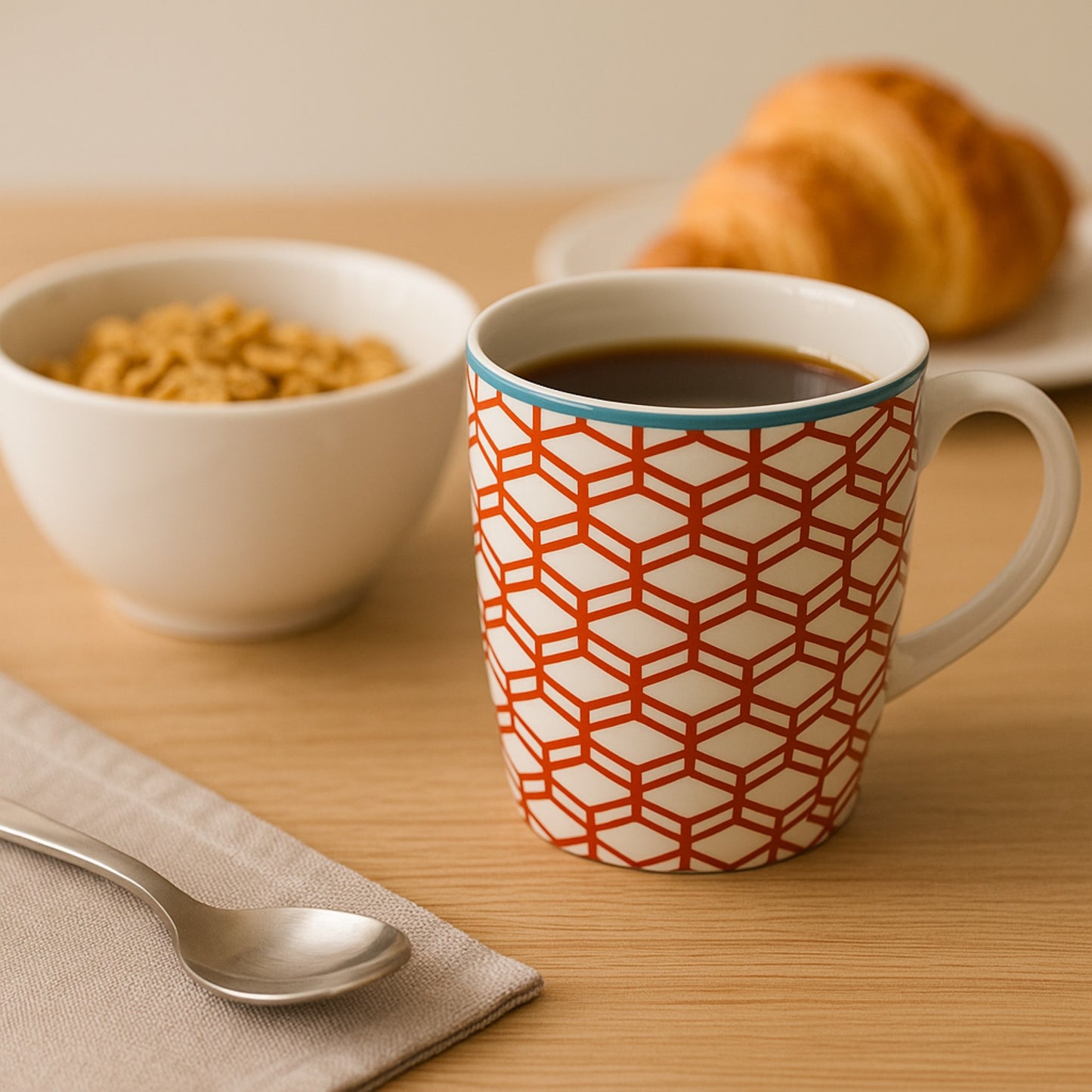 Caneca Chá e Café de Porcelana Geométrica Laranja - 230ml