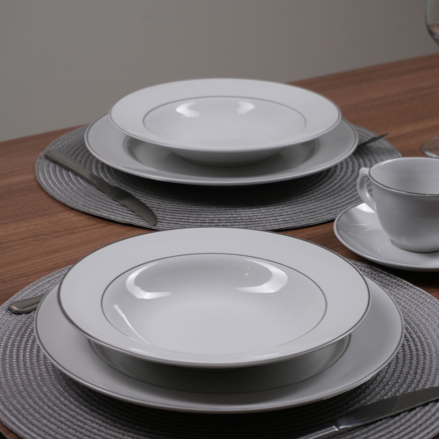 Jogo De Pratos Estaleiro De Porcelanas Borda Prata 20 Peças