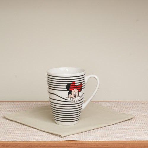 Caneca Porcelana Minnie Listras 350ml Licenciada Disney