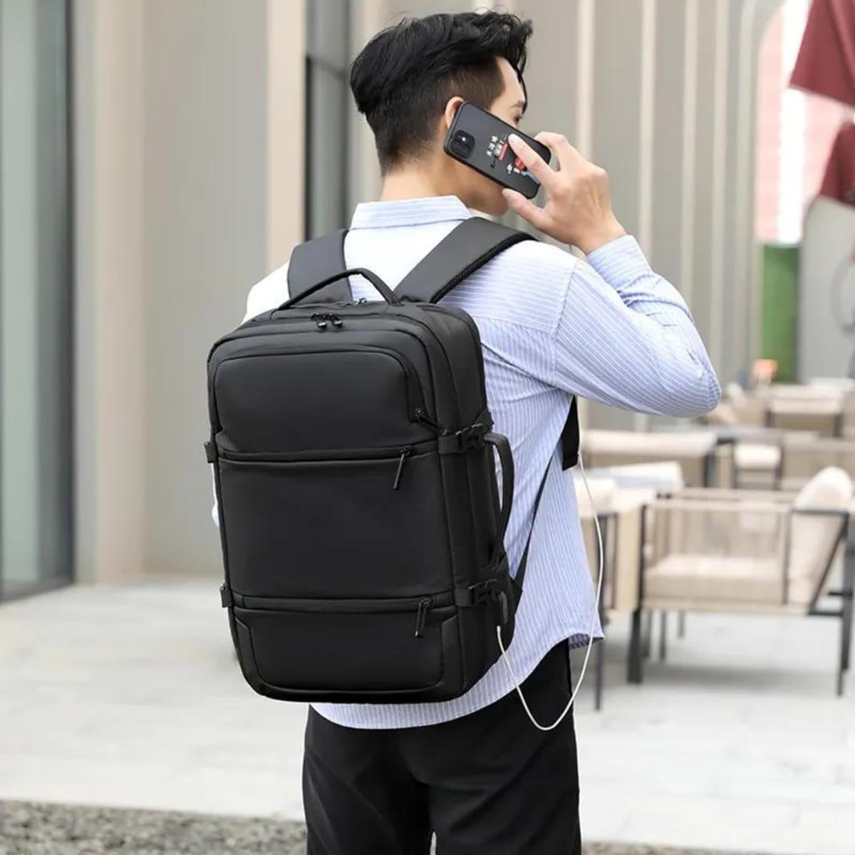 MOCHILA EXECUTIVA DE VIAGEM GRANDE E COMPACTA A PROVA DE ÁGUA COM USB - TKLA