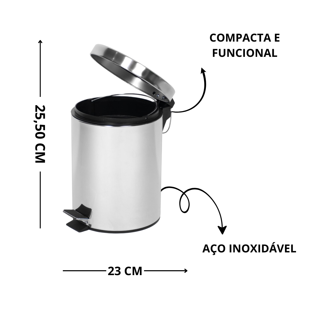 LIXEIRA INOX ESCOVADO 3L BALDE REMOVÍVEL PEDAL RESISTENTE