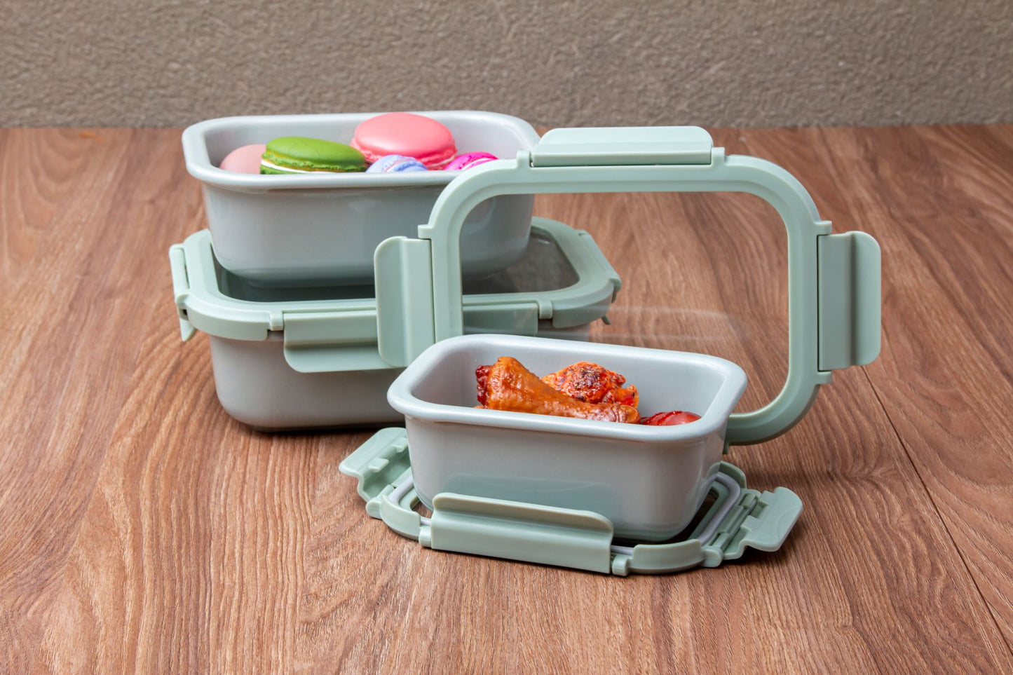 Kit 3 Potes Herméticos Cerâmica Resistente Forno/Freezer Cor Menta