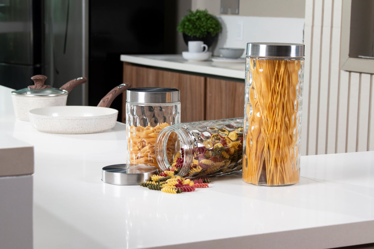 Pote de Vidro com Tampa Inox Linha Colmeia - 1.2L