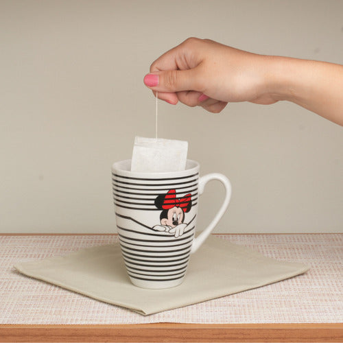 Caneca Porcelana Minnie Listras 350ml Licenciada Disney