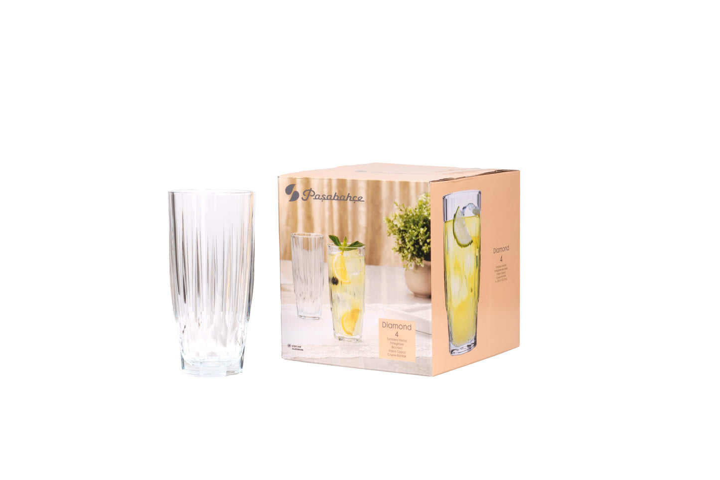 Jogo 4 Copos Long Drink Diamond de Vidro - 320ml