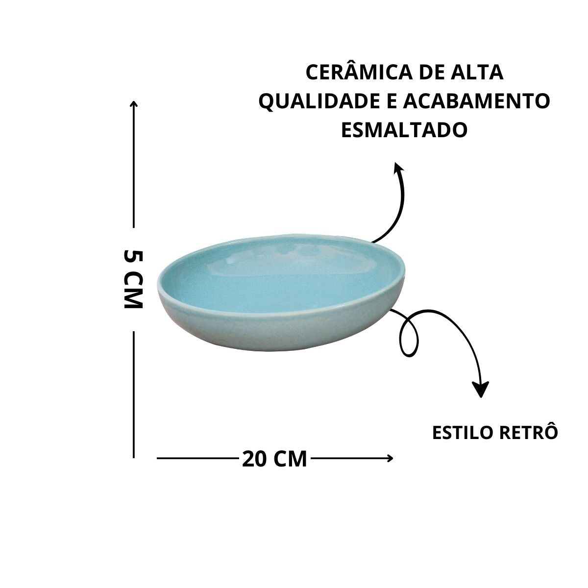 PRATO FUNDO DE CERÂMICA AZUL VINTAGE RETRÔ 20CM
