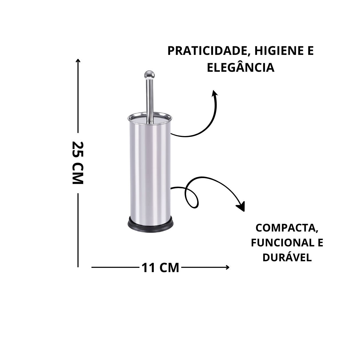 Kit Banheiro - Escova Sanitária e Lixeira Inox com Pedal 5L