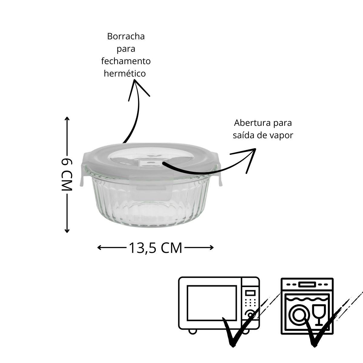 Kit 3 Potes Herméticos Redondos com Trava- Tamanhos Diversos