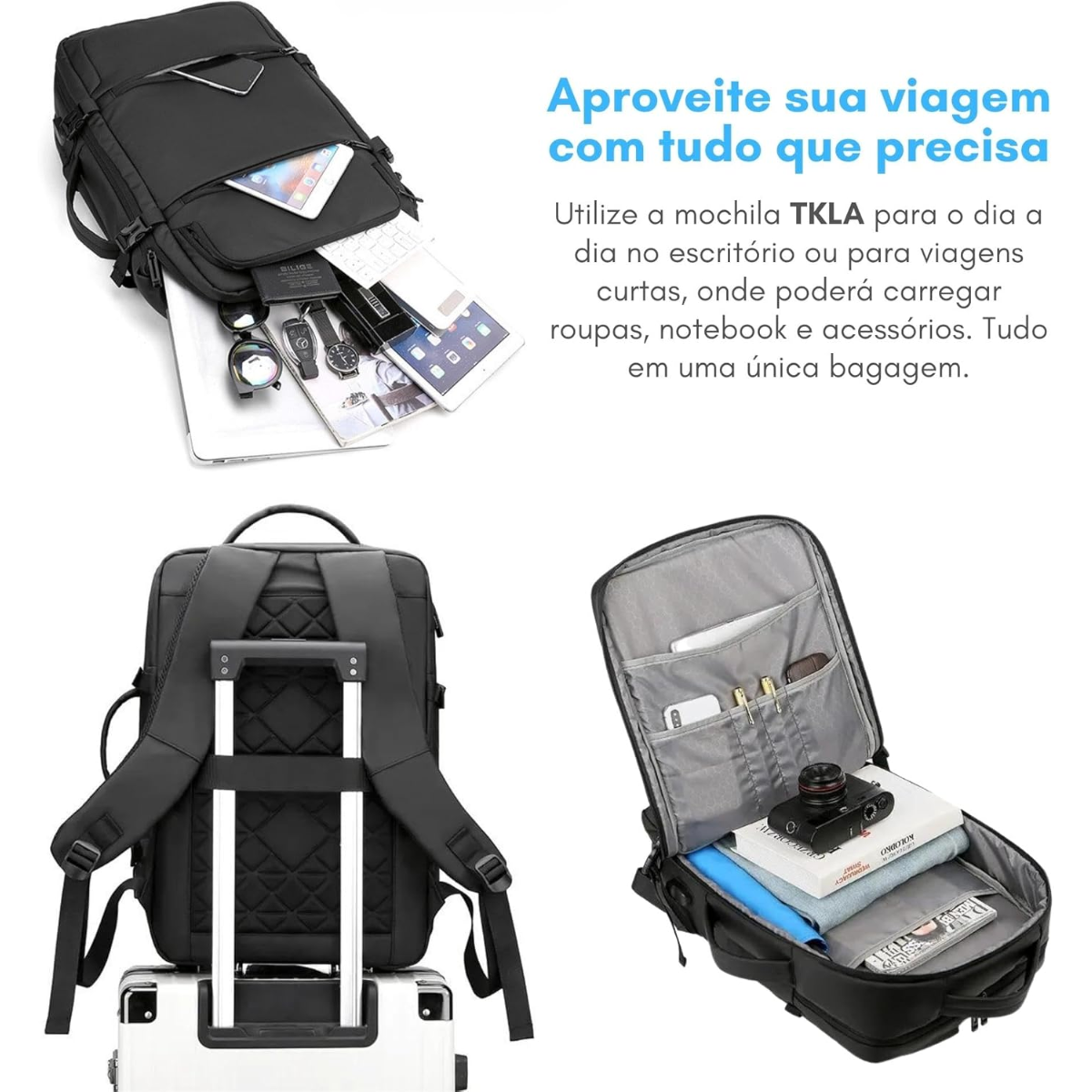 MOCHILA EXECUTIVA DE VIAGEM GRANDE E COMPACTA A PROVA DE ÁGUA COM USB - TKLA