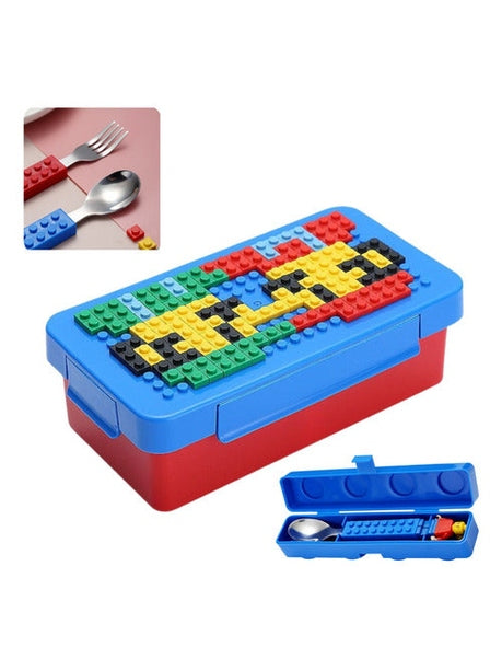 Conjunto Lancheira Marmita Lego E Talheres Montável Infantil