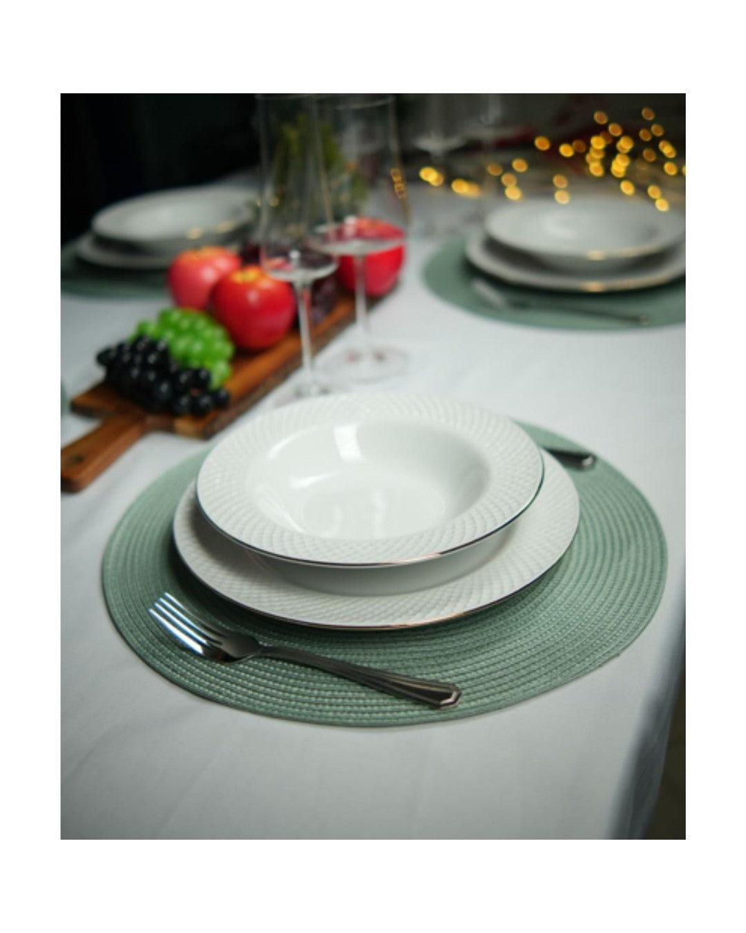 JOGO DE JANTAR JOAQUINA EM PORCELANA PRATEADO 20PCS